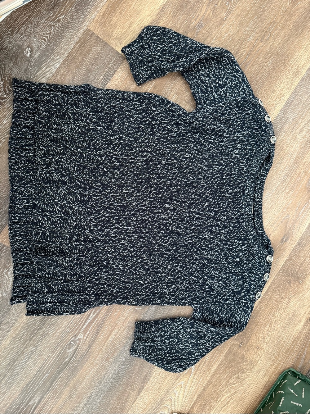 Lucky Brand Navy& White Marled Cropped-Sleeve Crew Sweater with Shoulder Buttons